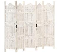 Biombo 5 Paneles Tallado A Mano Madera Mango Blanco 200x165 Cm Vidaxl