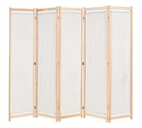 vidaXL Biombo divisor de 5 paneles de tela crema 200x170x4 cm
