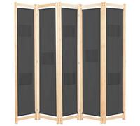 vidaXL Biombo Divisor de 5 Paneles de Tela Decoración Hogar Casa Jardín Bricolaje Salón Comedor Ambientes Habitaciones Separador 200x170x4 cm Gris