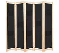 vidaXL Biombo Divisor de 5 Paneles de Tela Decoración Hogar Casa Jardín Bricolaje Salón Comedor Ambientes Habitaciones Separador 200x170x4 cm Negro