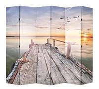 vidaXL Biombo Divisor Plegable Foto de Paisaje de Lago Separador de Ambientes Divisor de Estancias Habitación de Madera de Abeto 228x170 cm