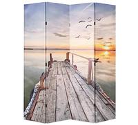 vidaXL Biombo Divisor Plegable Foto de Paisaje de Lago Separador de Ambientes Divisor de Estancias Habitación de Madera de Abeto 160x170 cm