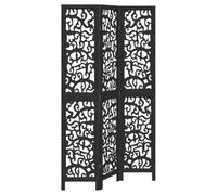 vidaXL Biombo Separador de 3 Paneles Madera Maciza Paulownia Negro, Separador de ambientes, Pantalla de privacidad, Panel Divisor de Habitaciones