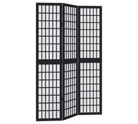 vidaXL Biombo separador 3 paneles Madera maciza Paulownia Negro