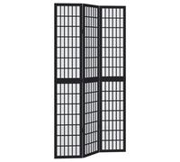 vidaXL Biombo Separador de 3 Paneles Madera Maciza Paulownia Negro, Separador de ambientes, Pantalla de privacidad, Panel Divisor de Habitaciones
