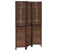 vidaXL Biombo Separador de 3 Paneles Madera Paulownia marrón Oscuro