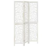 vidaXL Biombo Separador de 3 Paneles, Pantalla de Privacidad, Partición de Habitación, Divisor para Oficina, Madera Maciza de Paulownia Blanco