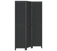 vidaXL Biombo Separador de 3 Paneles Madera Maciza Paulownia Negro