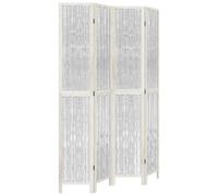 vidaXL Biombo separador 4 paneles – Pantalla de privacidad, madera maciza de paulownia, blanco