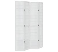 vidaXL Biombo Separador de 4 Paneles Madera Maciza Paulownia Blanco, Separador de ambientes, Pantalla de privacidad, Panel Divisor de Habitaciones