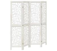 vidaXL Biombo Separador de 4 Paneles, Pantalla de Privacidad, Partición de Habitación, Divisor para Oficina, Madera Maciza de Paulownia Blanco