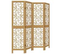 vidaXL Biombo Separador de 4 Paneles, Pantalla de Privacidad, Partición de Habitación, Divisor para Oficina, Madera Maciza de Paulownia Marrón