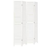 vidaXL Biombo Separador de 4 Paneles, Pantalla de Privacidad, Partición de Habitación, Divisor para Oficina, Madera Maciza de Paulownia Blanco