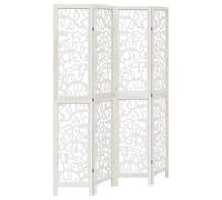 vidaXL Biombo Separador de 4 Paneles, Pantalla de Privacidad, Partición de Habitación, Divisor para Oficina, Madera Maciza de Paulownia Blanco