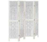 vidaXL Biombo Separador de 4 Paneles, Pantalla de Privacidad, Partición de Habitación, Divisor para Oficina, Madera Maciza de Paulownia Blanco