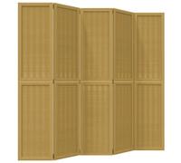 vidaXL Biombo separador 5 paneles – Pantalla de privacidad, madera maciza de Paulownia, marrón