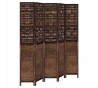 vidaXL Biombo Separador de 5 Paneles Madera Paulownia marrón Oscuro