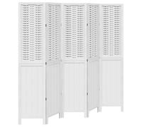 vidaXL Biombo separador de 5 paneles – Pantalla de privacidad, madera maciza de paulownia blanco