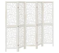 vidaXL Biombo Separador de 5 Paneles, Pantalla de Privacidad, Partición de Habitación, Divisor para Oficina, Madera Maciza de Paulownia Blanco