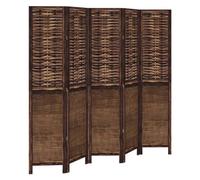 vidaXL Biombo Separador de 5 Paneles Madera Paulownia marrón Oscuro
