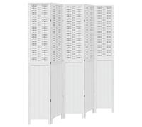 vidaXL Biombo Separador de 5 Paneles, Pantalla de Privacidad, Partición de Habitación, Divisor para Oficina, Madera Maciza de Paulownia Blanco