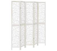 vidaXL Biombo Separador de 5 Paneles, Pantalla de Privacidad, Partición de Habitación, Divisor para Oficina, Madera Maciza de Paulownia Blanco
