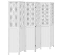 vidaXL Biombo separador de 6 paneles, madera maciza de paulownia, blanco
