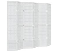 vidaXL Biombo Separador de 6 Paneles Madera Maciza Paulownia Blanco, Separador de ambientes, Pantalla de privacidad, Panel Divisor de Habitaciones