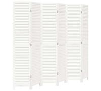 vidaXL Biombo Separador de 6 Paneles, Pantalla de Privacidad, Partición de Habitación, Divisor para Oficina, Madera Maciza de Paulownia Blanco