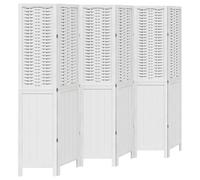 vidaXL Biombo Separador de 6 Paneles, Pantalla de Privacidad, Partición de Habitación, Divisor para Oficina, Madera Maciza de Paulownia Blanco