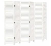 vidaXL Biombo Separador de 6 Paneles, Pantalla de Privacidad, Partición de Habitación, Divisor para Oficina, Madera Maciza de Paulownia Blanco