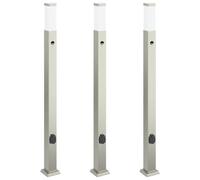 vidaXL Bolardo con sensor y toma de corriente, 3 unidades, 110 cm, acero inoxidable IP44