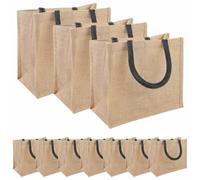 vidaXL Bolsos de mano de yute 10 piezas Natural y Negro 26 x 22 x 14 cm, bolsa de yute rectangular ecológica, compañero de compras duradero, espacioso para todos los días