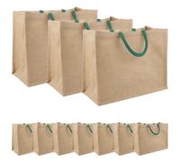 vidaXL Bolsos de mano de yute 10 piezas Natural y Verde 42 x 33 x 19 cm, bolsa de yute rectangular respetuosa con el medio ambiente, compañero de compras duradero, espacioso para todos los días