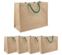 vidaXL Bolsos de mano de yute 5 piezas natural y verde 42 x 33 x 19 cm, bolsa de yute rectangular respetuosa con el medio ambiente, compañero de compras duradero, espacioso para todos los días