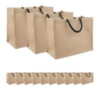 vidaXL Bolsos de mano de yute 50 piezas natural y negro 42 x 33 x 19 cm, bolsa de yute rectangular ecológica, compañero de compras duradero, espacioso para todos los días