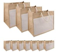 vidaXL Bolsos de mano de yute con bolsillo 10 piezas 42 x 33 x 19 cm, bolsa de fibra de color beige, respetuoso con el medio ambiente, resistente y rectangular, práctico y reutilizable