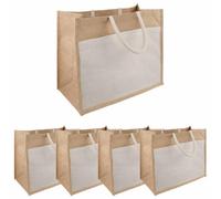 vidaXL Bolsos de mano de yute con bolsillo 5 piezas 42 x 33 x 19 cm, bolsa de fibra de color beige, respetuoso con el medio ambiente, resistente y rectangular, práctico y reutilizable