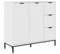 vidaXL Buffet de comedor moderno rectangular de madera de ingeniería y metal con acabado brillante blanco y negro, medidas 89,5 x 33 x 82 cm. Tiene mucho espacio de almacenamiento, patas ajustables y
