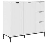 vidaXL Buffet de comedor rectangular moderno de madera de ingeniería blanca 89,5 x 33 x 82 cm, con niveles ajustables, mucho espacio de almacenamiento, puertas con bisagras y patas de acero barnizado