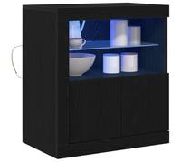 vidaXL Mueble auxiliar rectangular moderno de roble negro | Mueble con estante de madera maciza para el comedor | Estante de cristal para exposición | Mueble contemporáneo