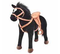 vidaXL Caballo Correpasillos de Felpa Negro Caballito de Juguete para Montar