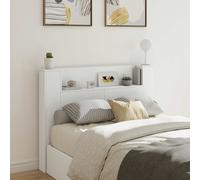vidaXL Cabecera con LED 140x16,5x103,5 cm Madera de ingeniería, Muebles de Dormitorio Modernos, cabecero Rectangular con estantes, iluminación LED, Estilo Minimalista