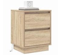 vidaXL Cabecera de Cama con luz LED en Roble Sonoma. Mesa de Noche Moderna con cajones de Cierre Suave, Almacenamiento en el Dormitorio. Tamaño Compacto de 39x34.5 x 50 cm, Ideal para