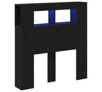 cabecera de madera dura en roble negro vidaXL con iluminación LED incorporada y estantes flotantes amplios para dormitorios modernos, mueble decorativo con luces para cama de diseño contemporáneo y al