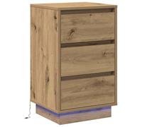 vidaXL Cabecera de Noche con LED de Roble, 39X34.5 x 65cm, mesita de Noche de Madera de ingeniería, Mesa de Dormitorio, Almacenamiento para un Dormitorio Moderno, Compacto, Inteligente, con un Peque