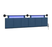 vidaXL Cabecero Colgante con luz LED Azul Tela, Arte de Pared para Dormitorio, cabecera Rectangular Moderna, Panel Acolchado de Rayas, Decor Moderno Que Ahorra Espacio
