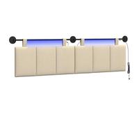 vidaXL Cabecero Colgante con luz LED Crema Tela, Arte de Pared para Dormitorio, cabecera Rectangular Moderna, Panel Acolchado de Rayas, Decor Moderno Que Ahorra Espacio
