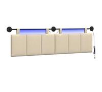 vidaXL Cabecero Colgante con luz LED Crema Tela, Arte de Pared para Dormitorio, cabecera Rectangular Moderna, Panel Acolchado de Rayas, Decor Moderno Que Ahorra Espacio