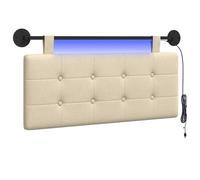 vidaXL Cabecero Colgante con luz LED Crema Tela, Cabecero Moderno, Rectangular, Tapizado para Dormitorio, Montado En La Pared, Decoración Confortable Que Ahorra Espacio
